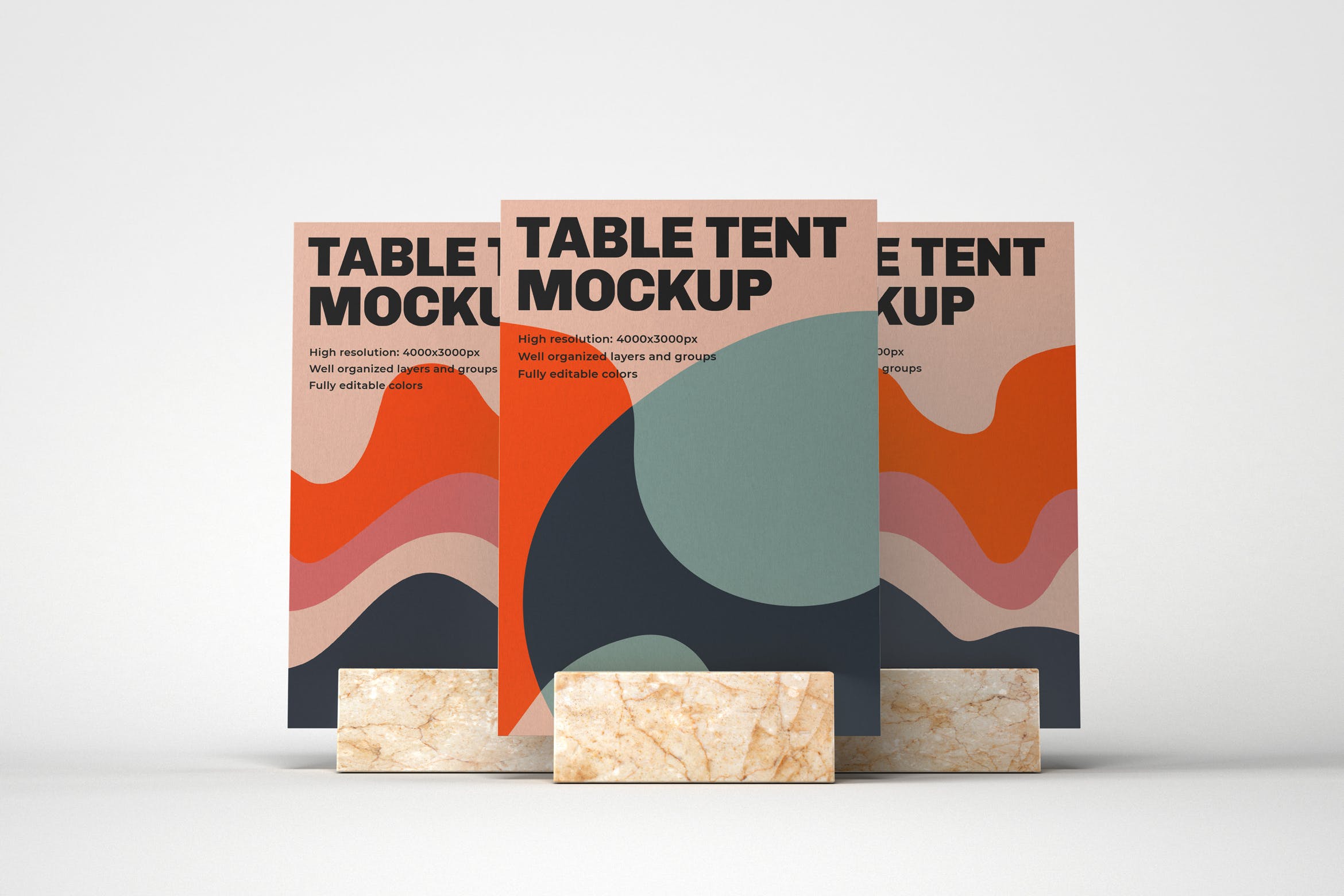 餐桌牌大理石底座&桌号牌效果图展示正视图样机模板 Table Tent Mockup设计素材模板