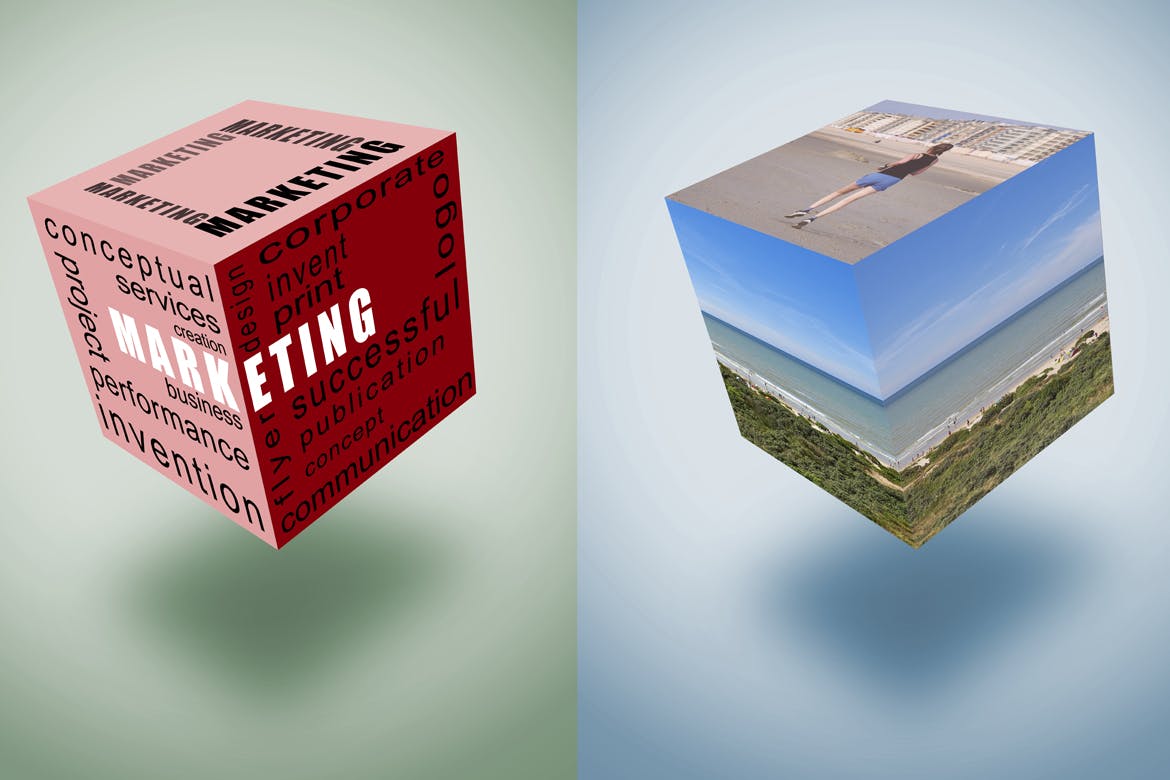 文本3D立方体/图片展示效果图样机 Strategy-Cube-Mockup设计素材模板