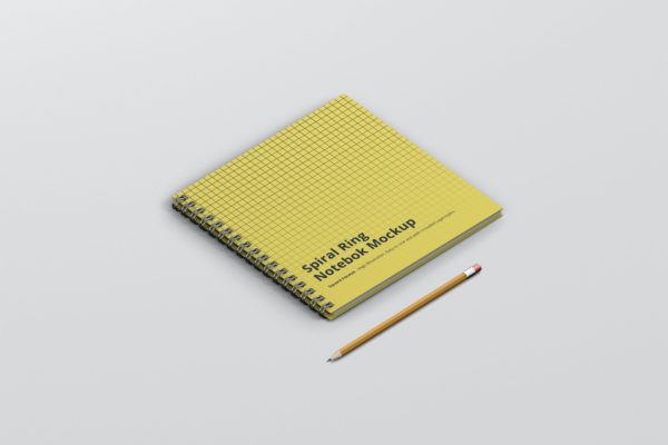 方形笔记本设计样机 Spiral Ring Notebook Mockup Square Format