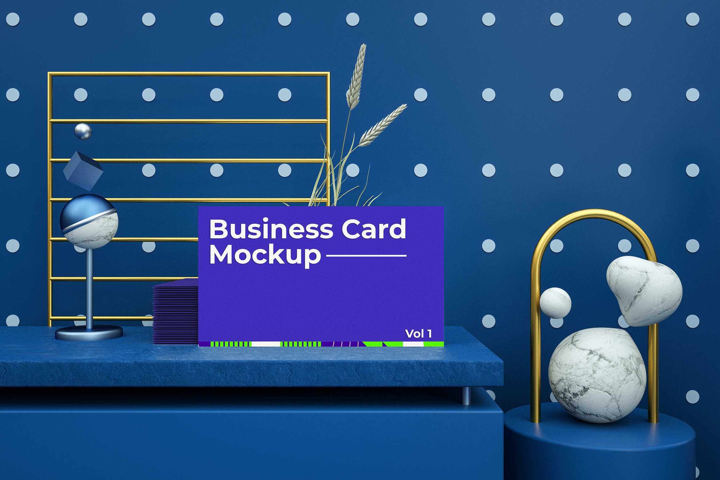 场景名片抽象元素展示样机模板v1 Abstract Business Card Mockup Vol 01设计素材模板