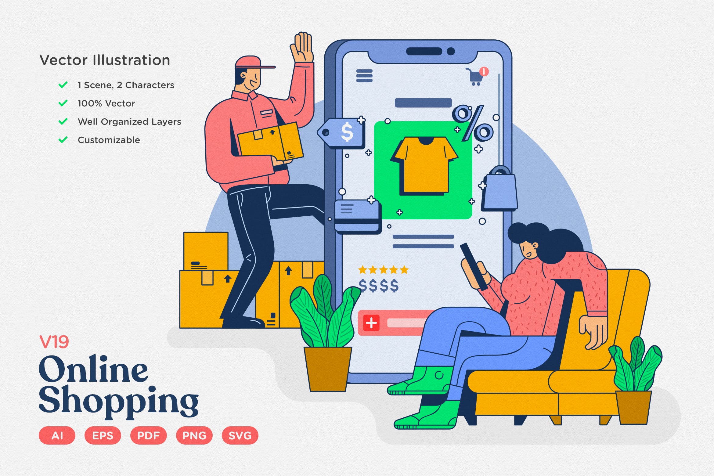 电子商务在线购物主题矢量插画 E-commerce Vector Illustration: Online Shopping设计素材模板