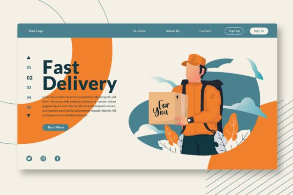 网站设计快速配送主题插画素材 Fast Delivery – Web Header & Landing Page GR
