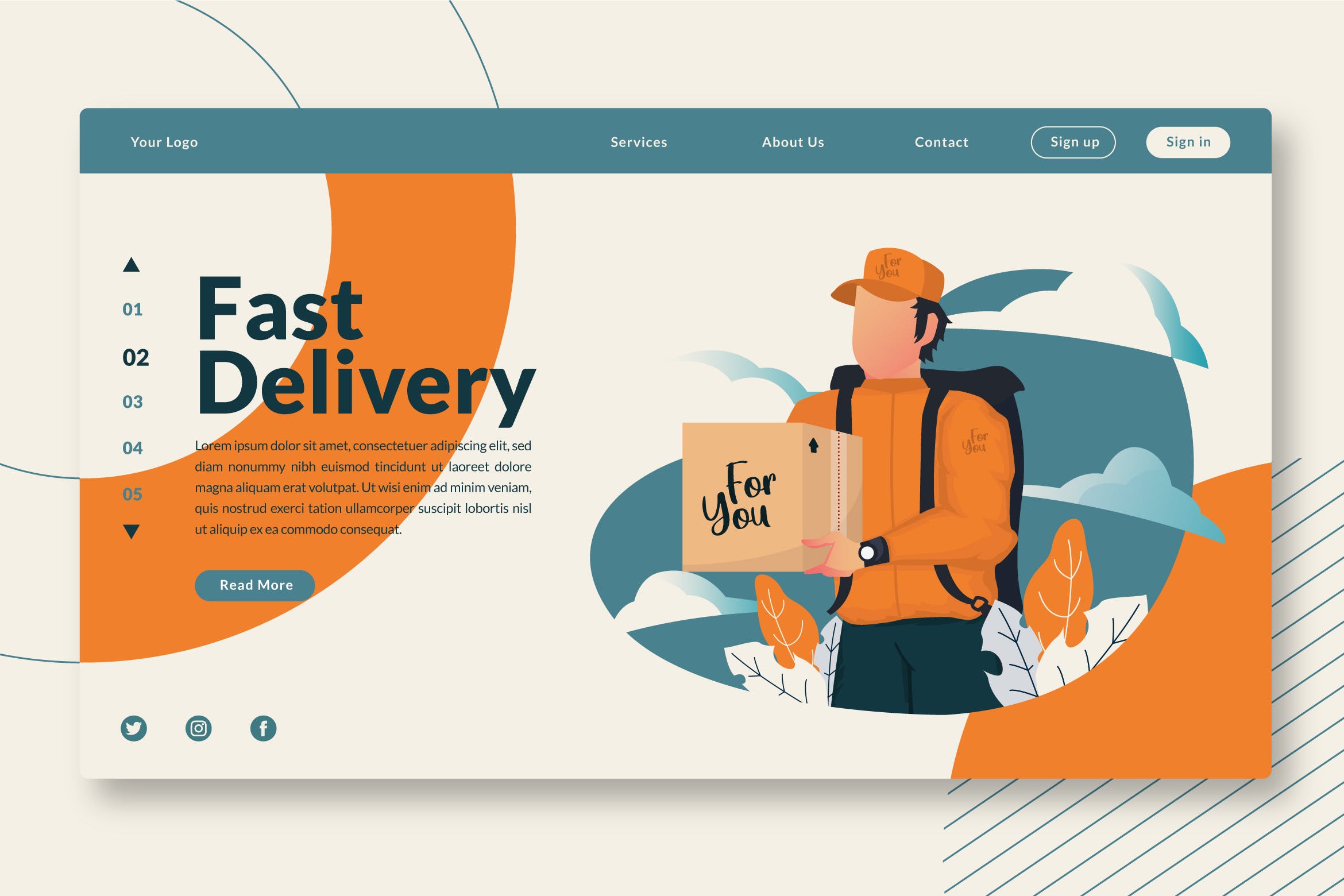 网站设计快速配送主题插画素材 Fast Delivery – Web Header & Landing Page GR设计素材模板