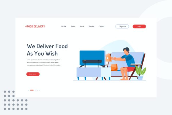 网站设计食物提供主题矢量插画 We deliver food as you wish Landing Page