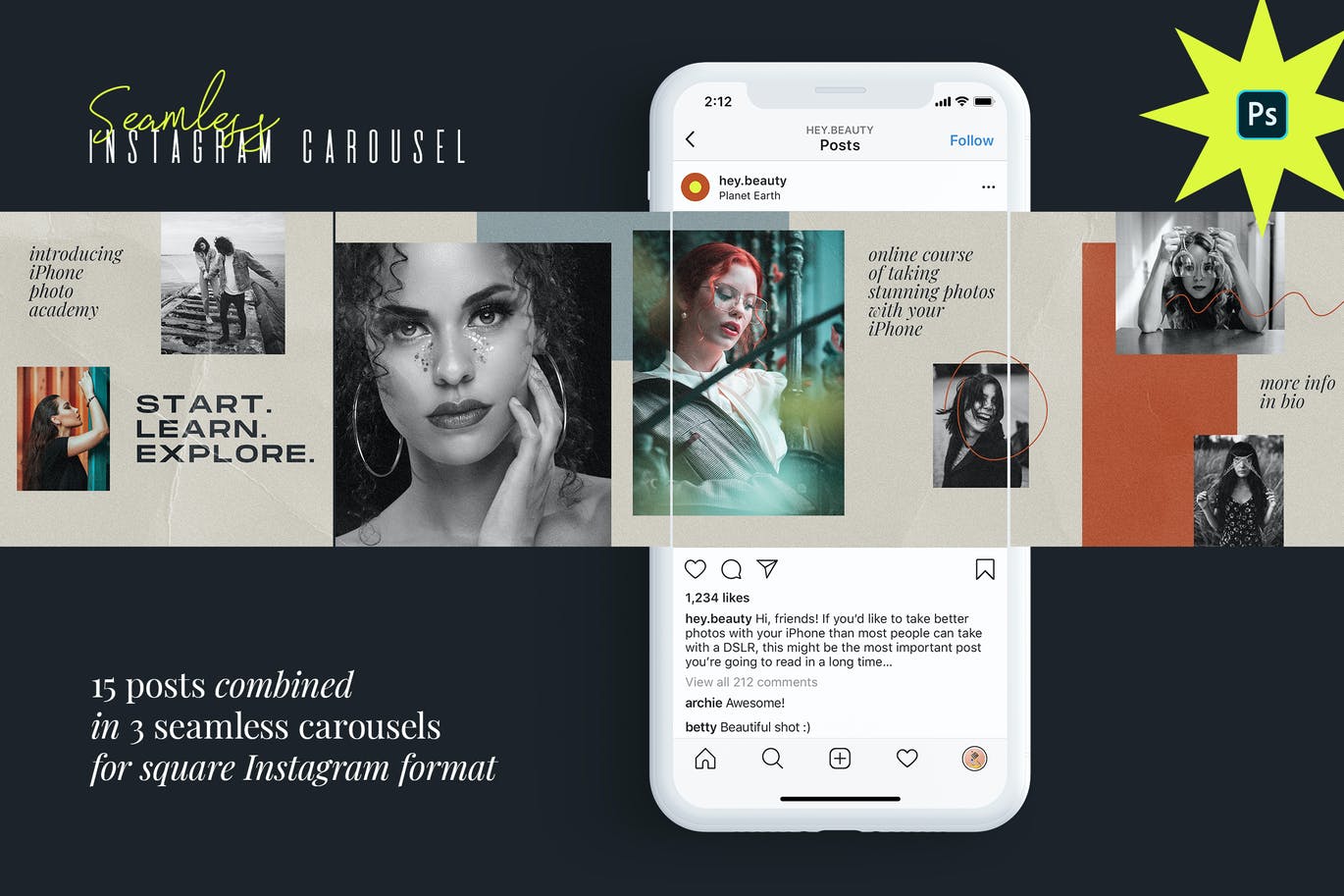 Instagram故事复古无缝贴图模板合集 Seamless Instagram Carousel设计素材模板