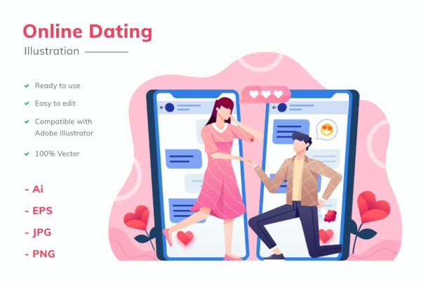 矢量插画网上约会主题设计素材 Online Dating Illustration