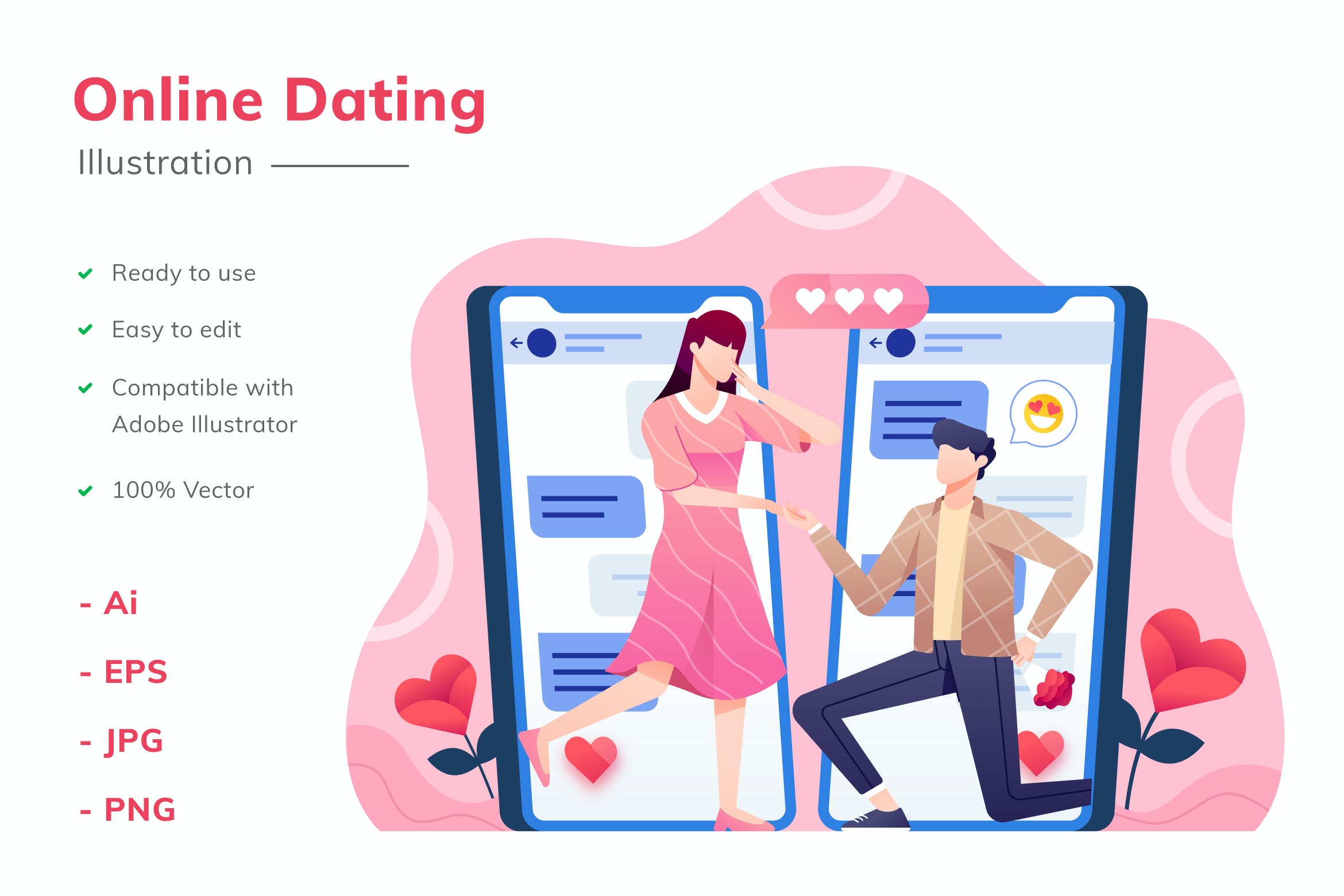 矢量插画网上约会主题设计素材 Online Dating Illustration设计素材模板