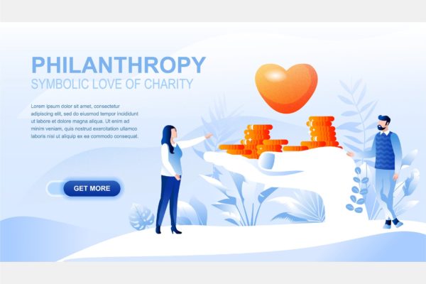 扁平设计风格慈善事业主题概念插画模板 Philanthropy Flat Concept Landing Page Header
