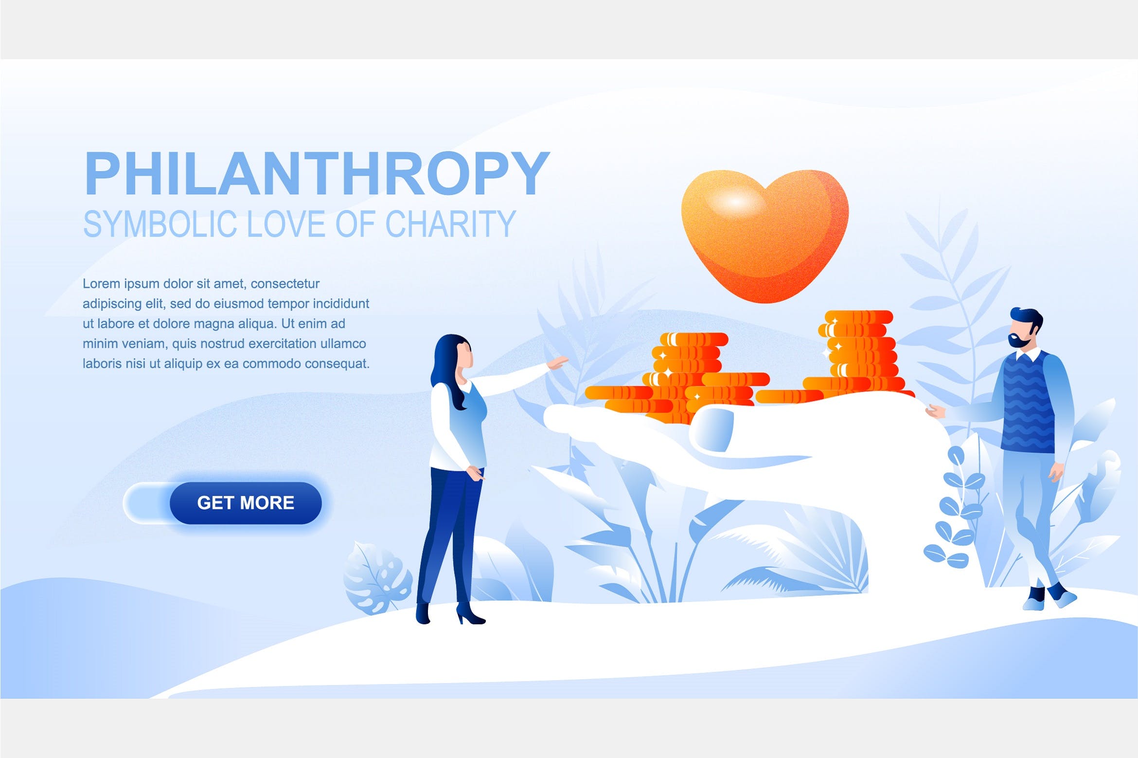 扁平设计风格慈善事业主题概念插画模板 Philanthropy Flat Concept Landing Page Header设计素材模板