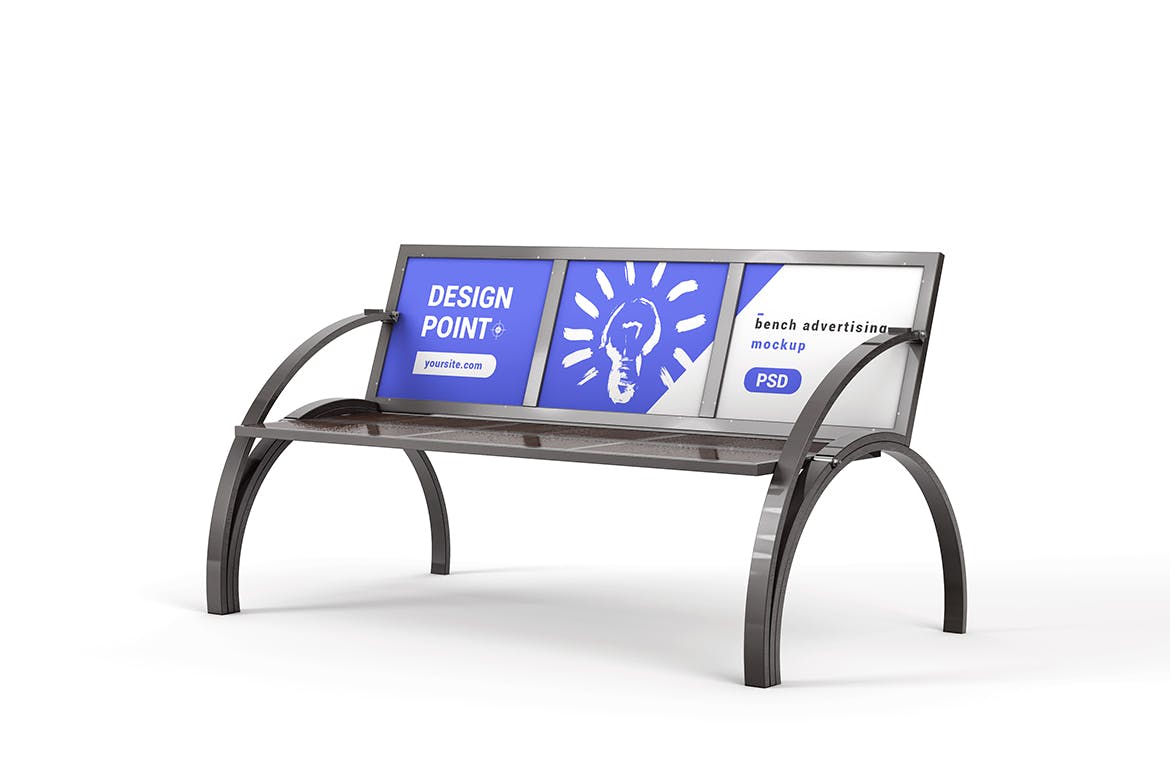 靠背广告公园长凳设计样机v2 Bench Advertising Mockup 02设计素材模板