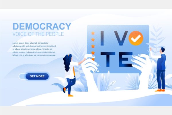 扁平设计风格民主主题概念插画模板 Democracy Flat Concept Landing Page Header
