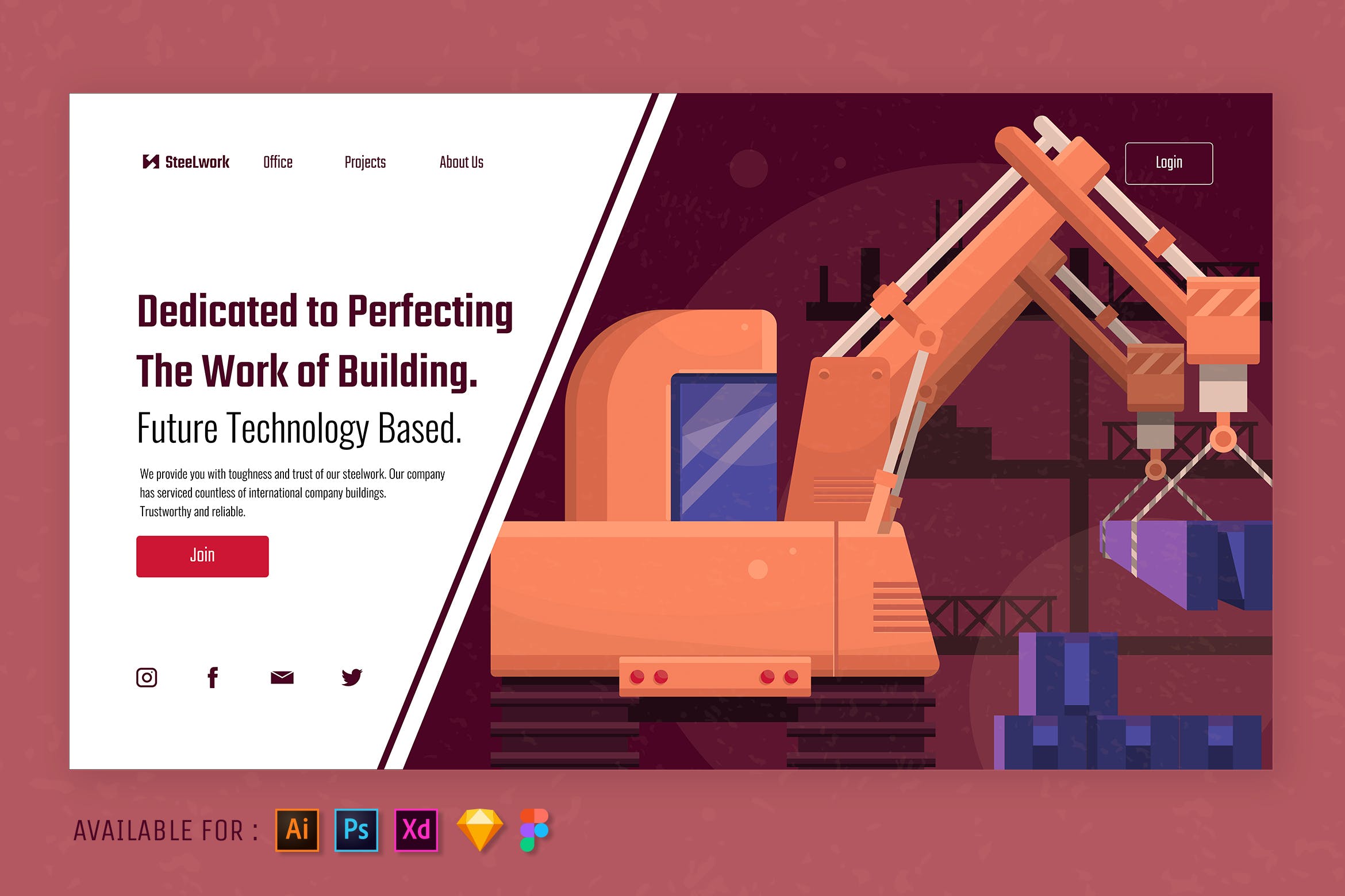Web网站设计钢结构建筑施工主题矢量插画 Construction Steel – Web Illustration设计素材模板