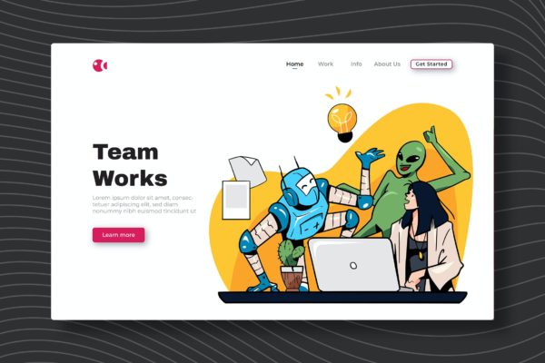 网站设计团队合作主题矢量插画素材 Team Works – Landing Page