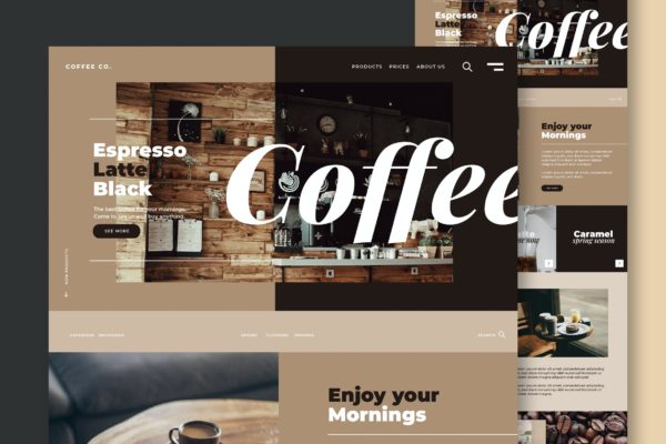 网站设计咖啡厅&餐厅矢量模板 Coffee Shop & Restaurant – Website