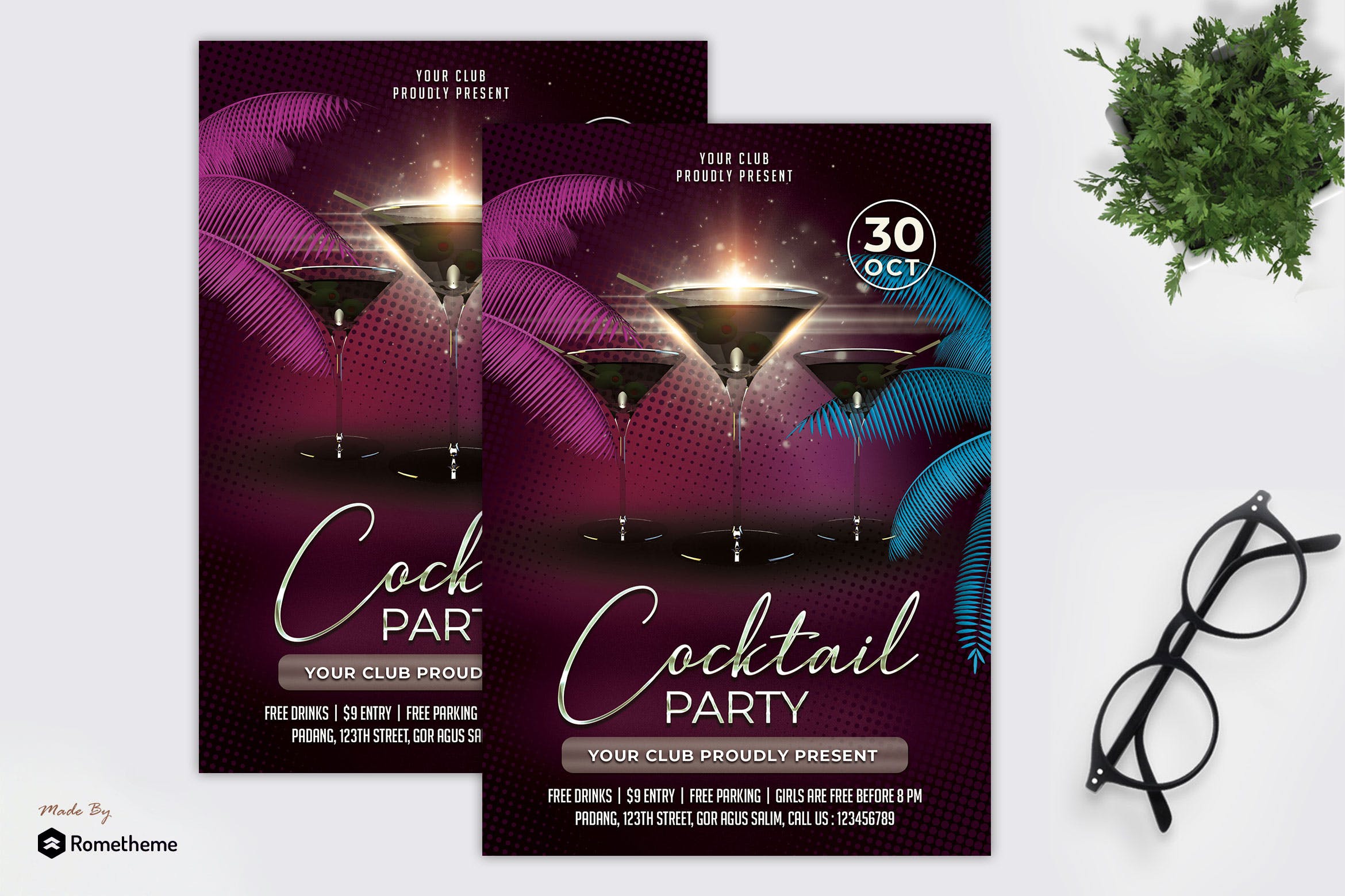 传单海报鸡尾酒派对设计模板 Cocktail – Party Flyer MR设计素材模板
