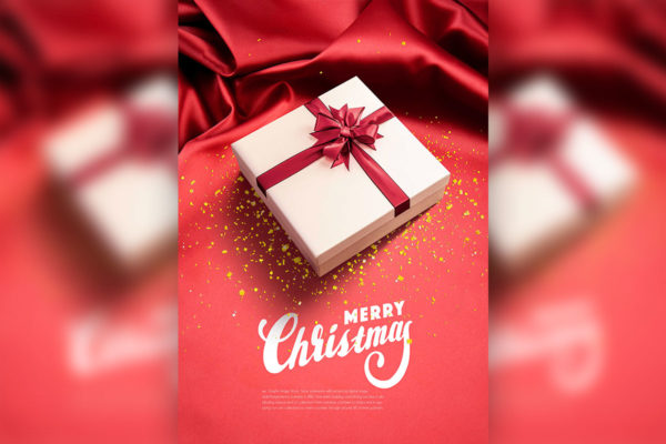 圣诞快乐海报丝带礼物盒设计模板