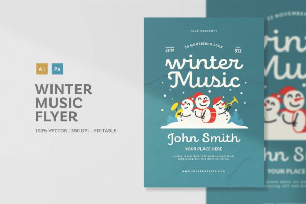 活动海报冬季音乐节主题传单模板 Music Winter Flyer