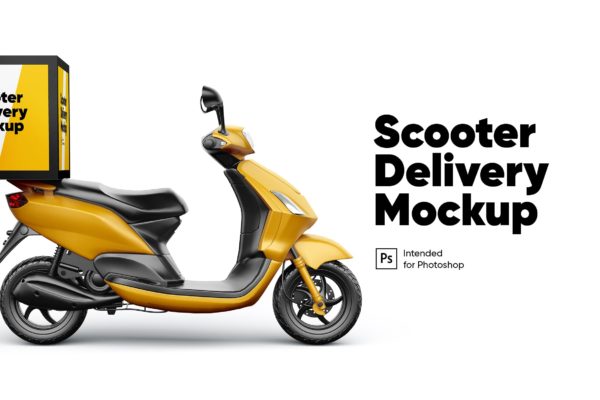 车身广告外卖摩托车设计样机 Scooter Delivery Mockup