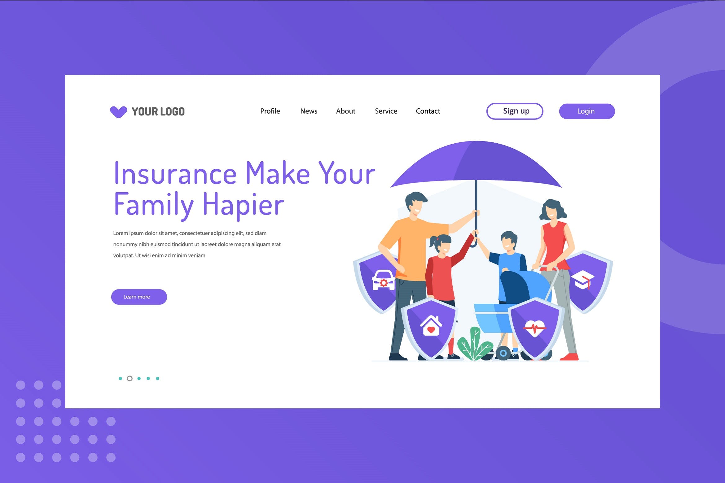 网站设计家庭保险服务主题插画模板 Insurance Make Your Family Happier Landing Page设计素材模板