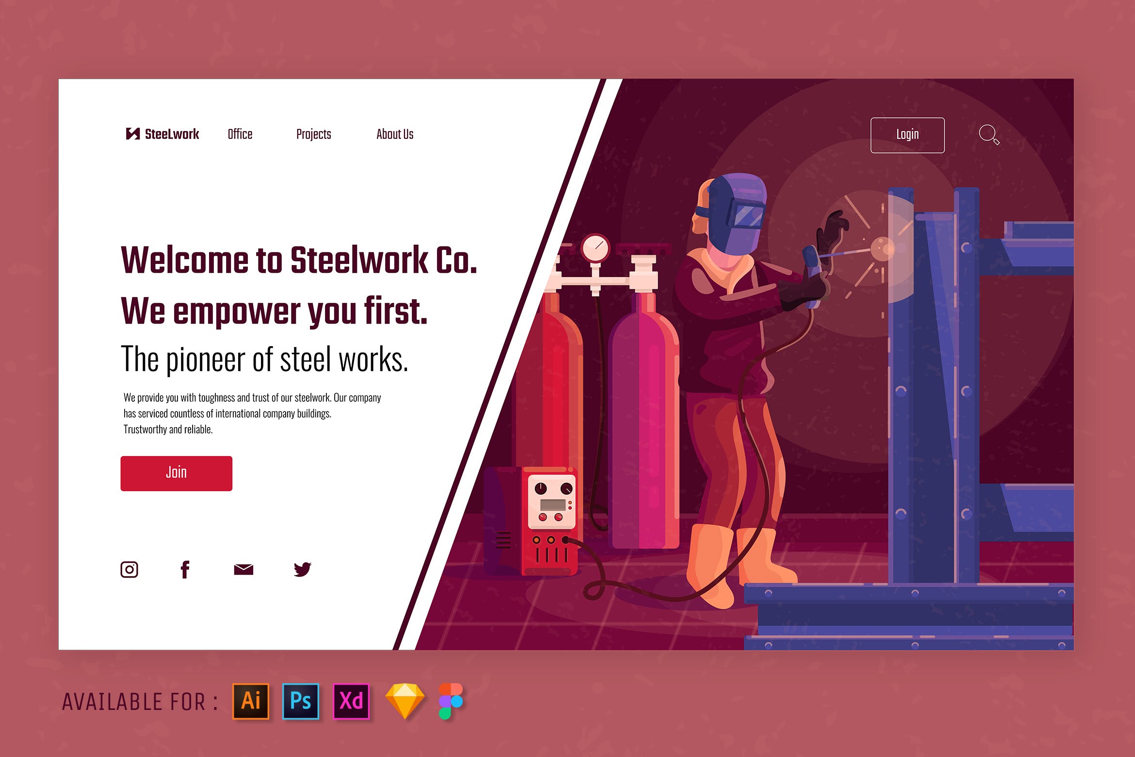 Web网站设计钢焊工作主题矢量插画 The Steel Welder – Web Illustration设计素材模板
