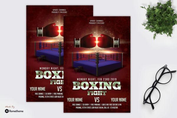 宣传海报拳击比赛设计模板v2 Boxing Fight – Flyer vol.02 MR