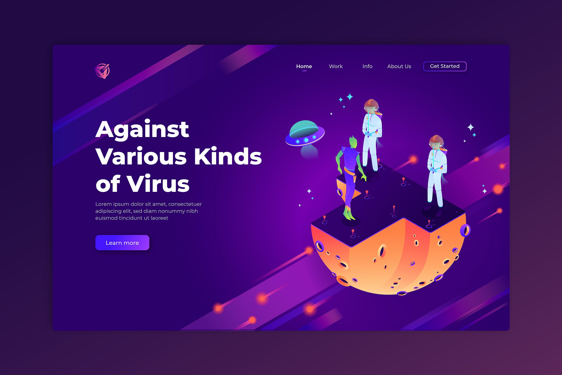 网站设计素材对抗各种病毒主题等距插画 Against Various Kinds of Virus – Landing Page设计素材模板