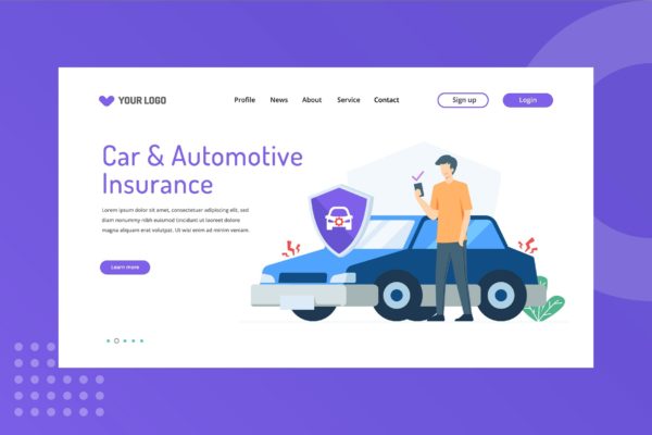网站设计汽车&汽车保险主题插画模板 Car and aotomotive insurance Landing Page