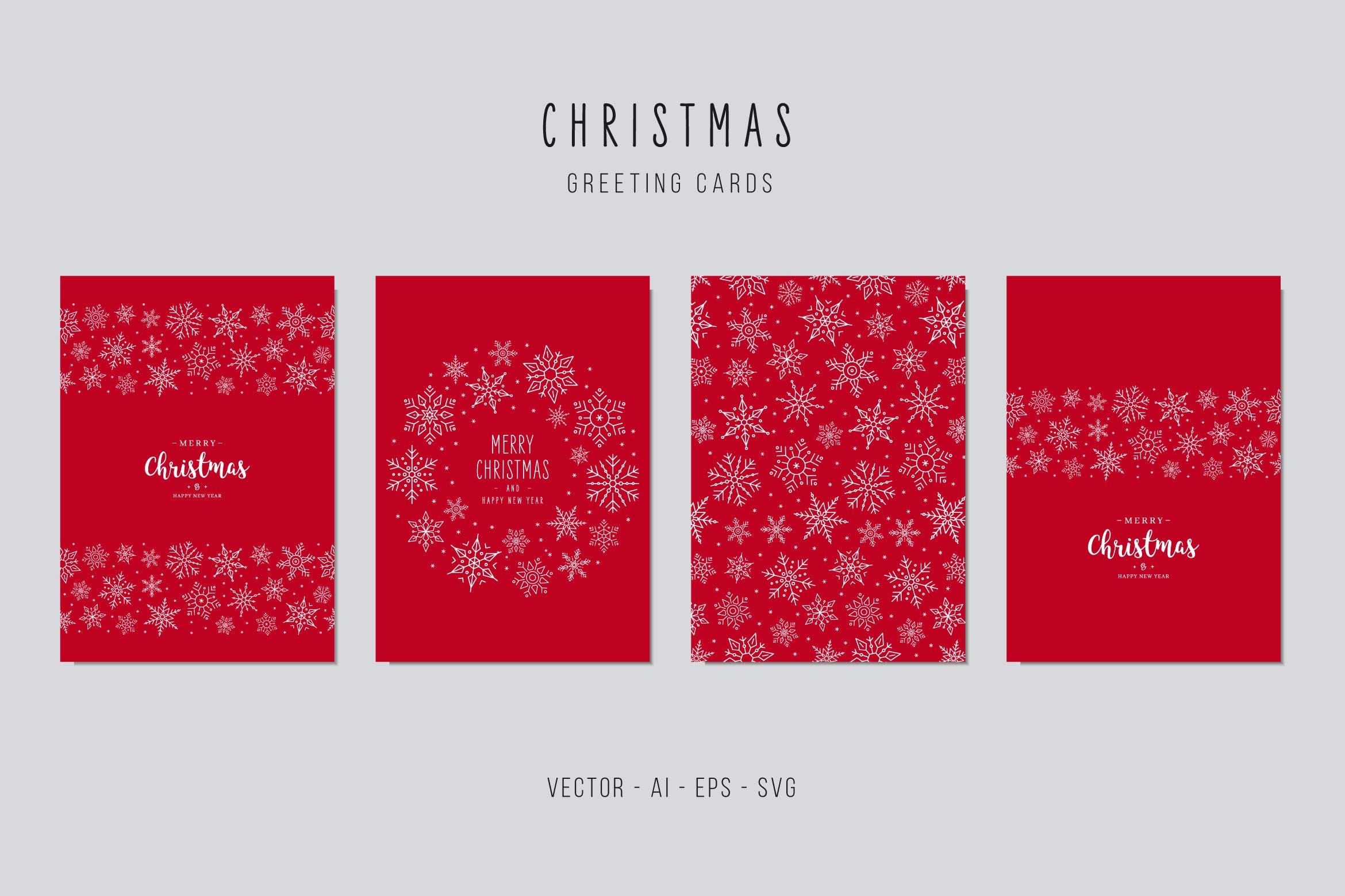 手绘圣诞节贺卡创意雪花矢量设计模板集v2 Christmas Greeting Vector Card Set设计素材模板