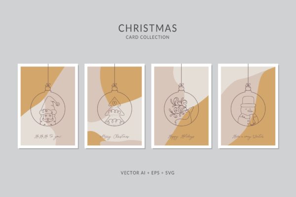 圣诞节贺卡简笔画艺术风格矢量设计模板集v6 Christmas Greeting Card Vector Set
