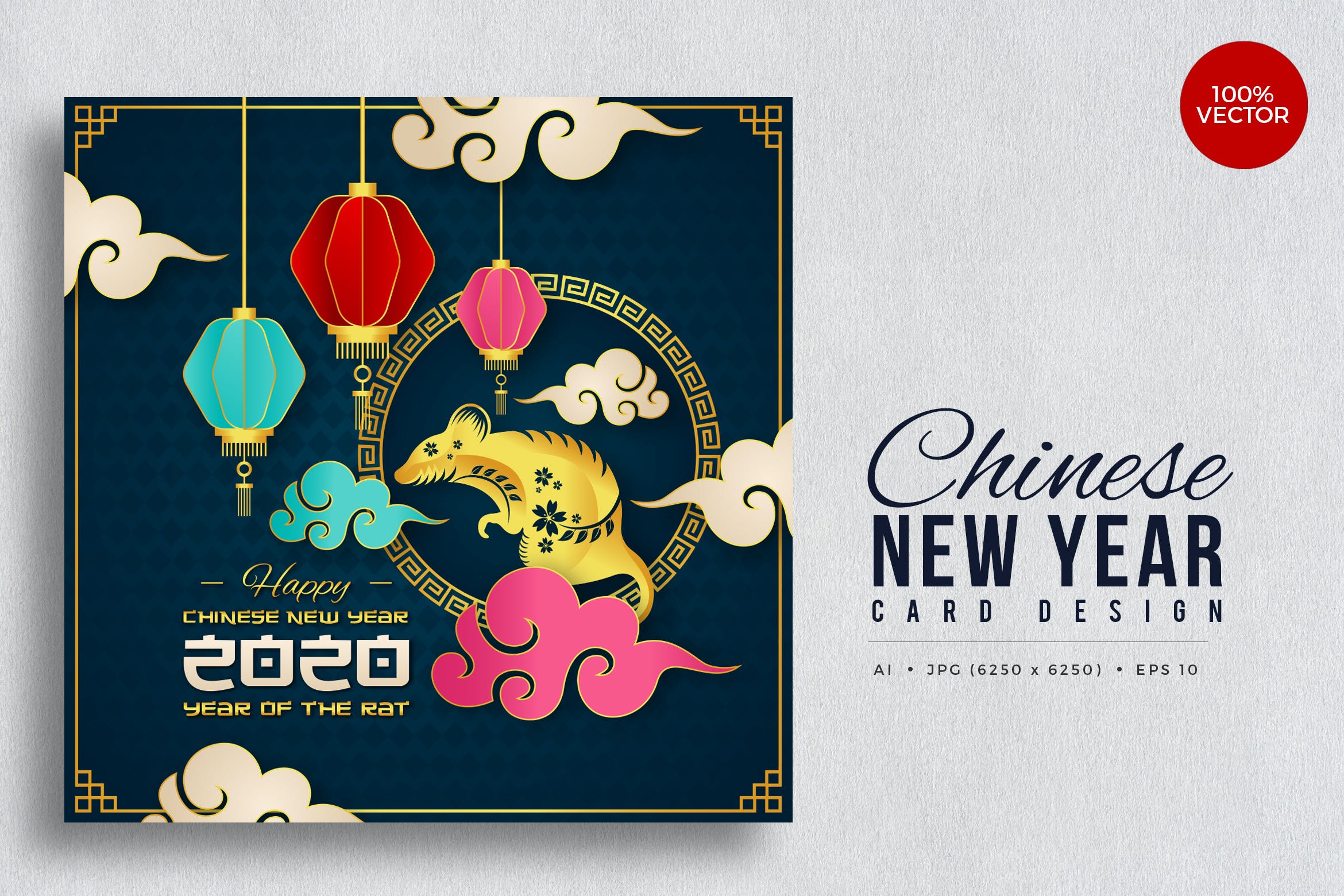 新年贺卡中国农历设计矢量素材v4 Chinese New Year, Rat Year Vector Card Vol.4设计素材模板