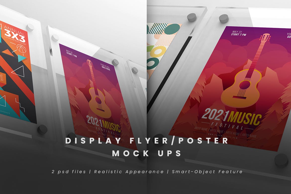 宣传单/海报透明亚克力展示样机 Display Flyer/Poster Mock-Ups设计素材模板