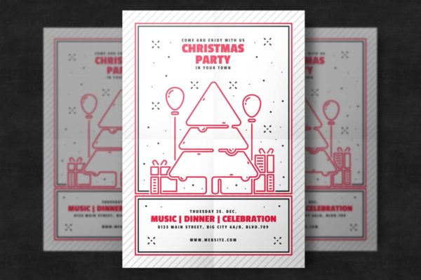 圣诞节海报极简线条风格传单模板 Minimal Christmas Flyer Template