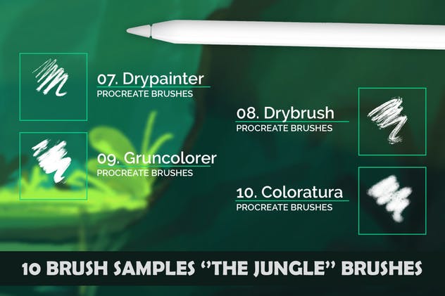 手绘创作丛林主题Procreate笔刷 The Jungle: Procreate Brushes设计素材模板