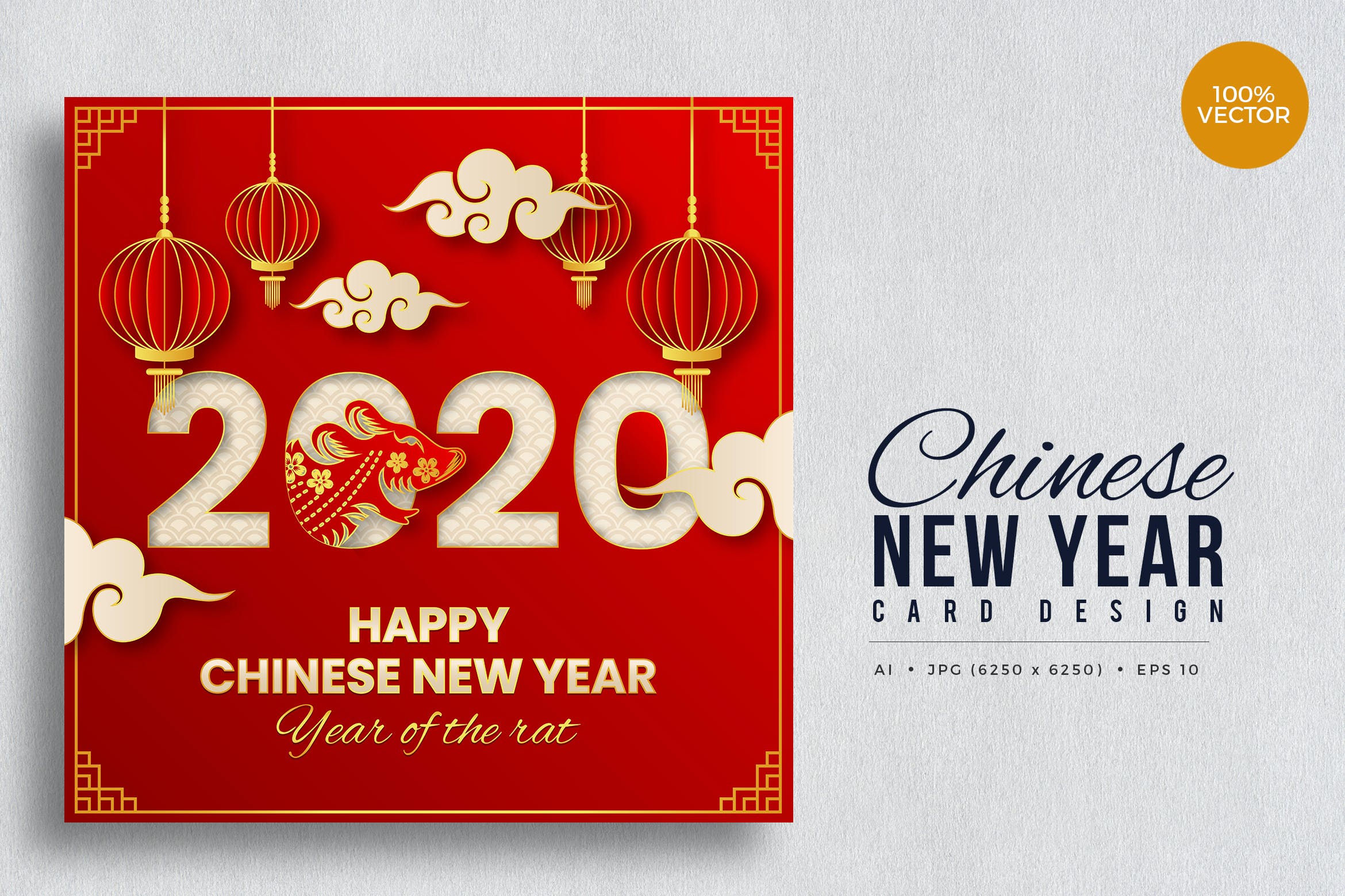 贺卡设计中国农历新年矢量素材v2 Chinese New Year, Rat Year Vector Card Vol.2设计素材模板