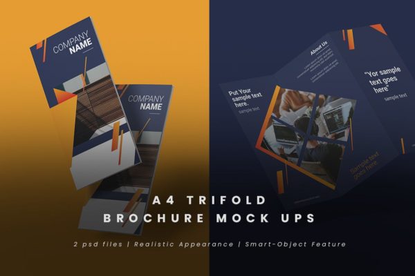 三折页小册子/宣传册样机 Realistic Trifold Brochure Mock-Ups
