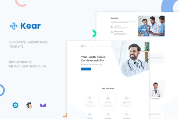 响应式网站医疗保健主题模板 Kear – Medical & Healthcare Unbounce Landing Page