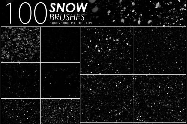 100种飘雪特效落雪PS笔刷 100 Snow Photoshop Brushes设计素材模板