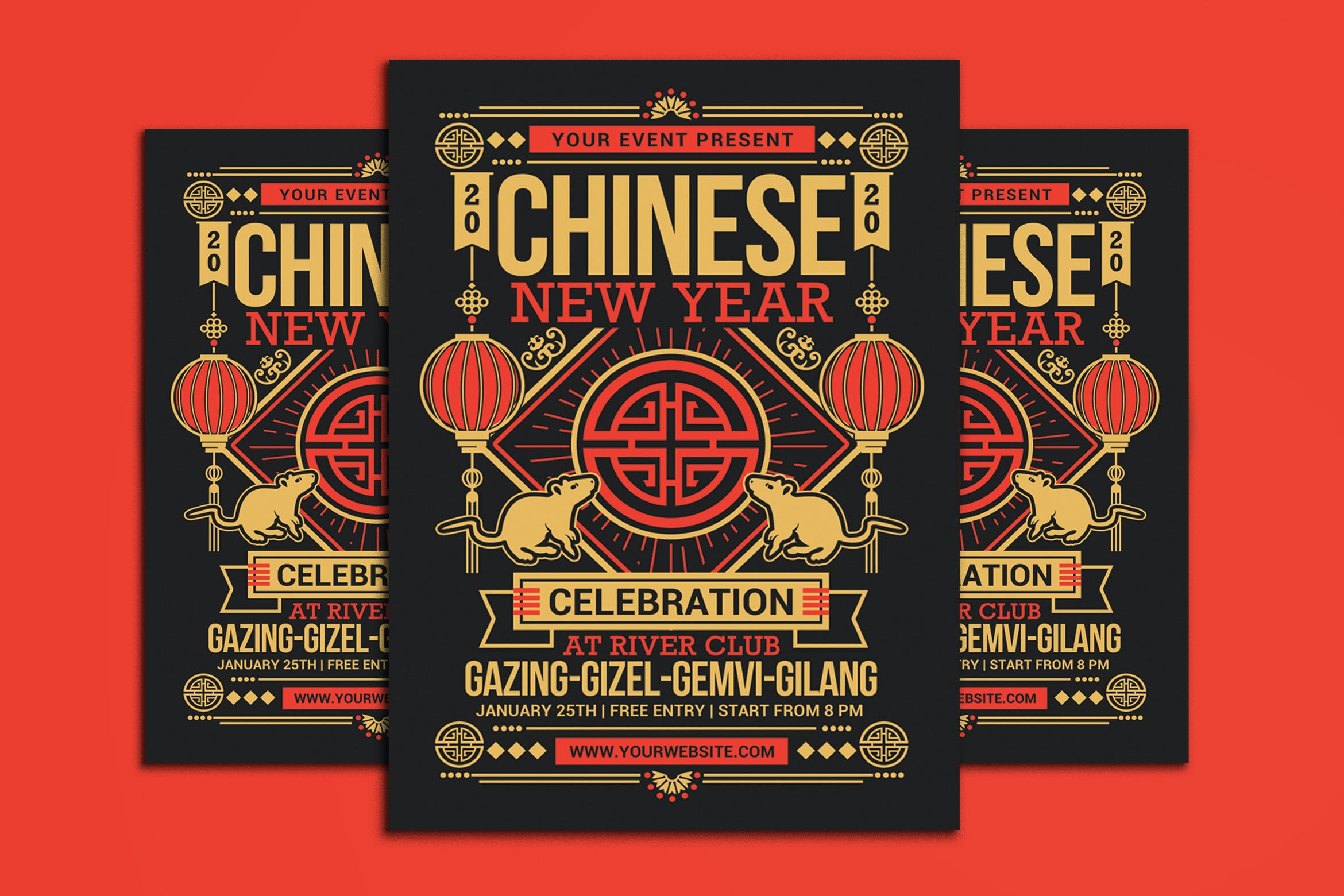 新年海报复古风格中国传统设计模板 Chinese New Year 2020设计素材模板
