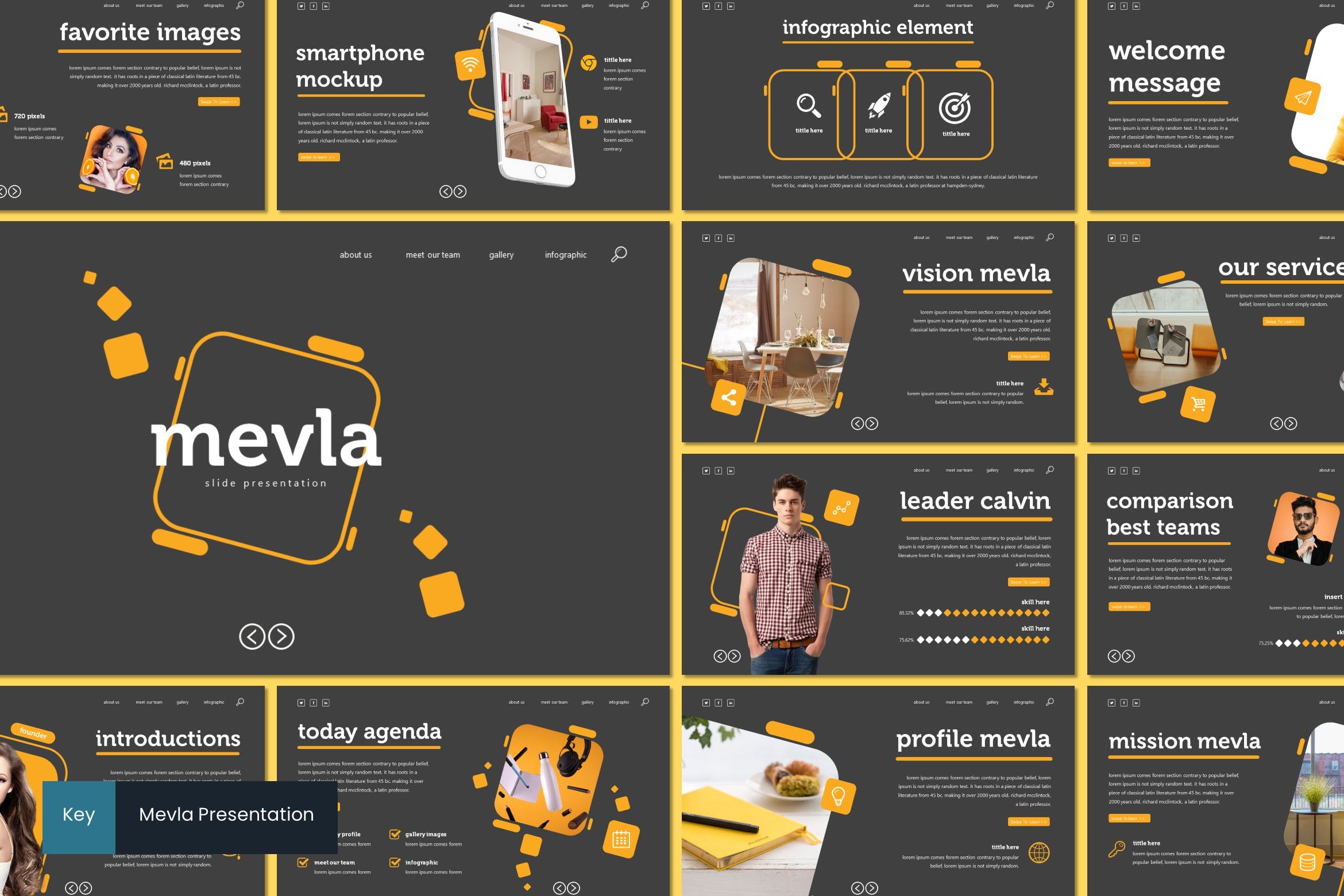 产品展示智能手表样式Keynote幻灯片设计模板 Mevla – Keynote Template设计素材模板