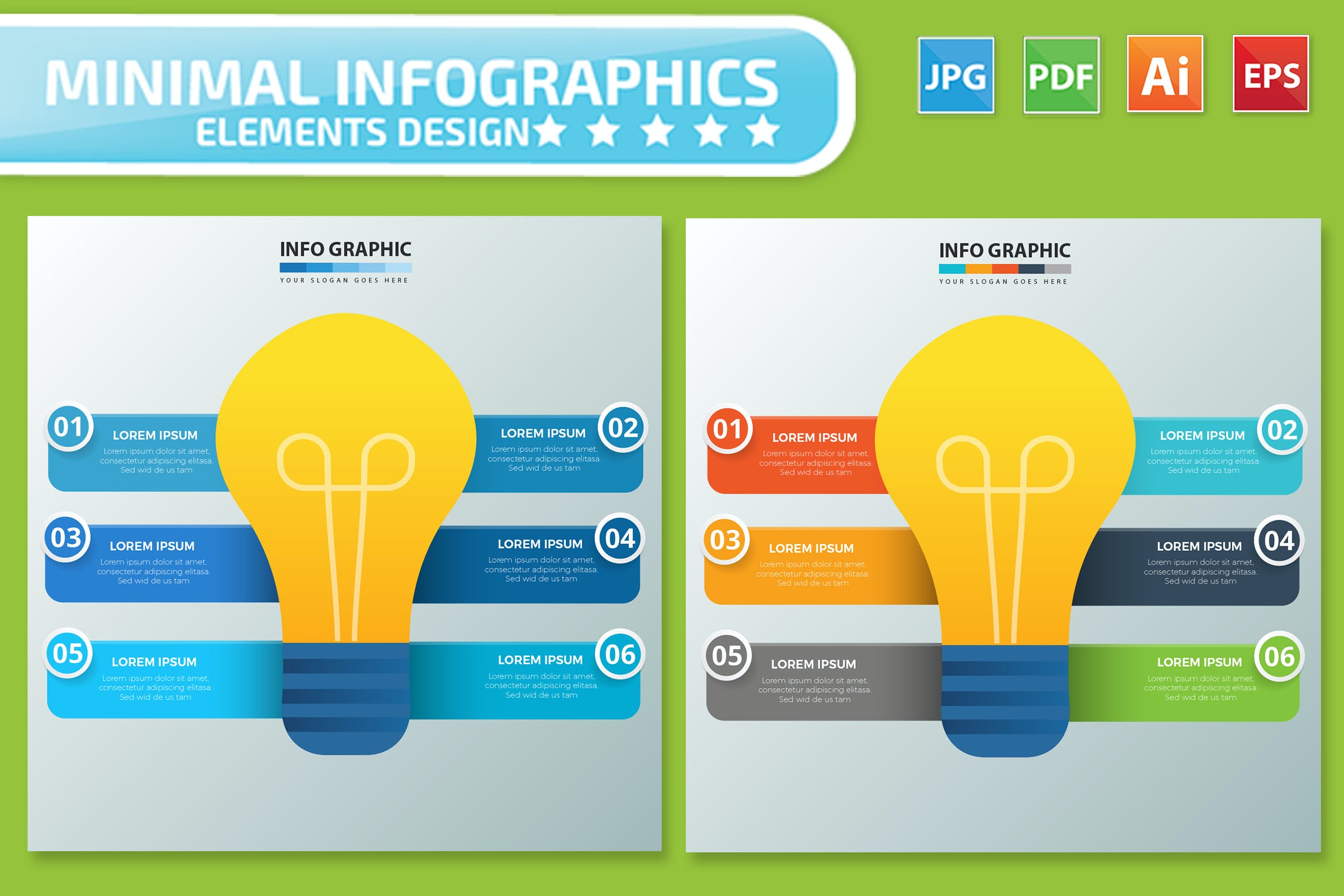 信息图表发光灯泡图形矢量设计素材 Light bulb Infographics design设计素材模板