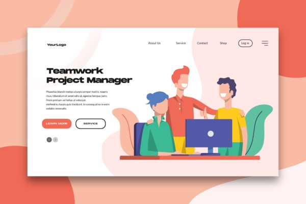 团队合作网站Banner设计项目经理主题概念插画素材 Teamwork Project Manager Banner & 
