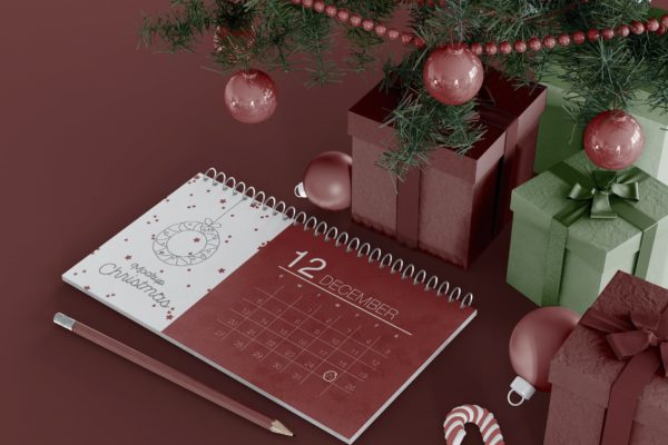 活页日历样机模板圣诞装饰场景 Calendar Christmas Mockup