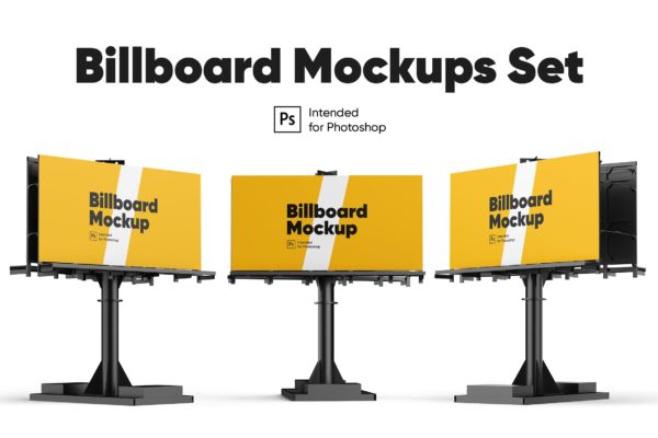 广告牌户外单柱样机集 Billboard Mockups Set设计素材模板