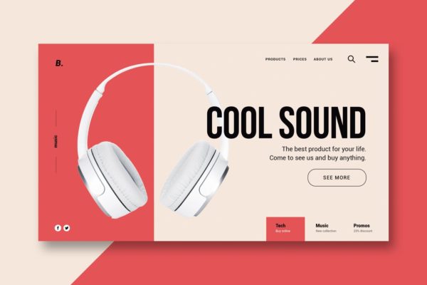 网站设计外设耳机矢量模板 Beat and Sound – Landing Page