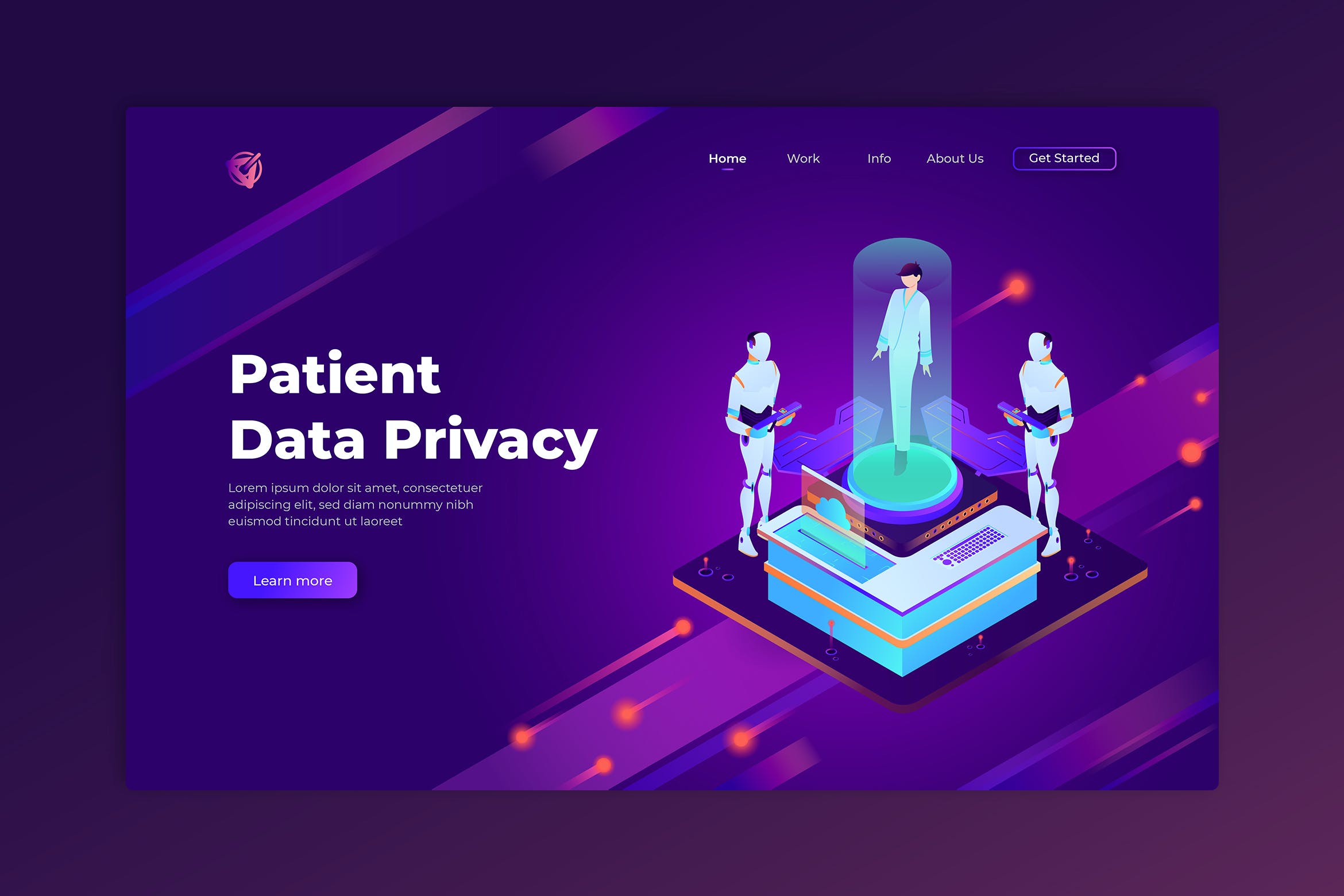 网站设计患者数据隐私主题等距插画素材 Patient Data Privacy – Isometric Landing Page设计素材模板