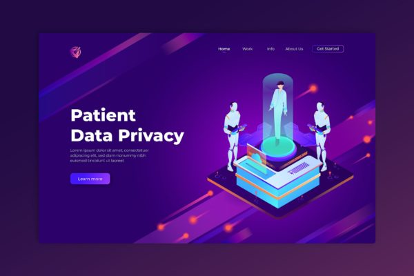 网站设计患者数据隐私主题等距插画素材 Patient Data Privacy – Isometric Landing Page