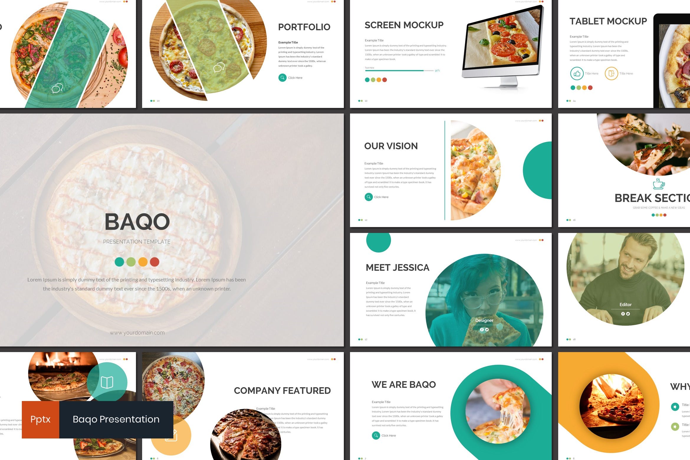 幻灯片模板美食展示PowerPoint下载 Baqo – Food Powerpoint Template设计素材模板