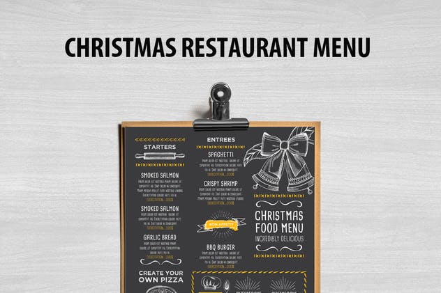黑板菜单圣诞主题餐厅模板 Christmas Menu Restaurant Template设计素材模板