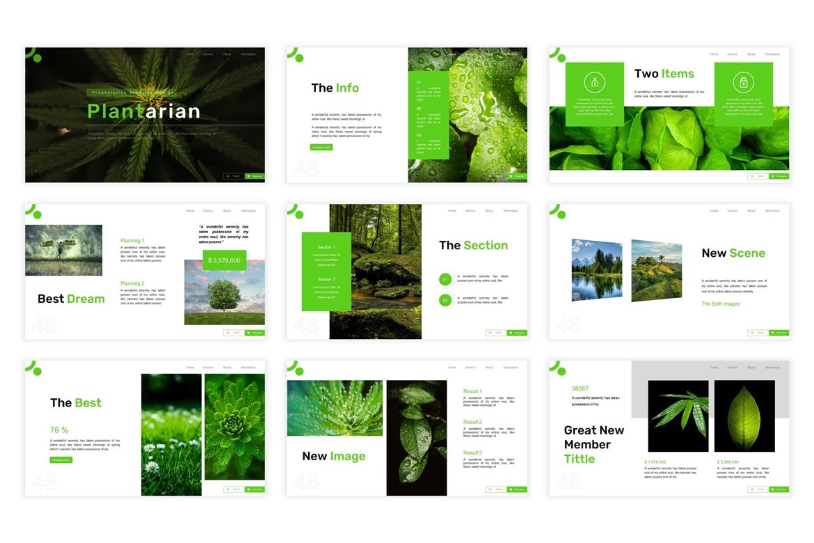 绿植背景干净清新舒适风PPT模板 Plantarian Presentation设计素材模板