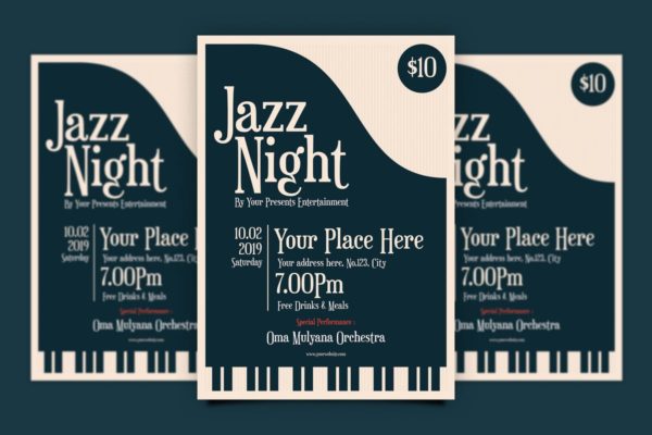 海报设计模板爵士之夜音乐传单 Jazz Night Flyer